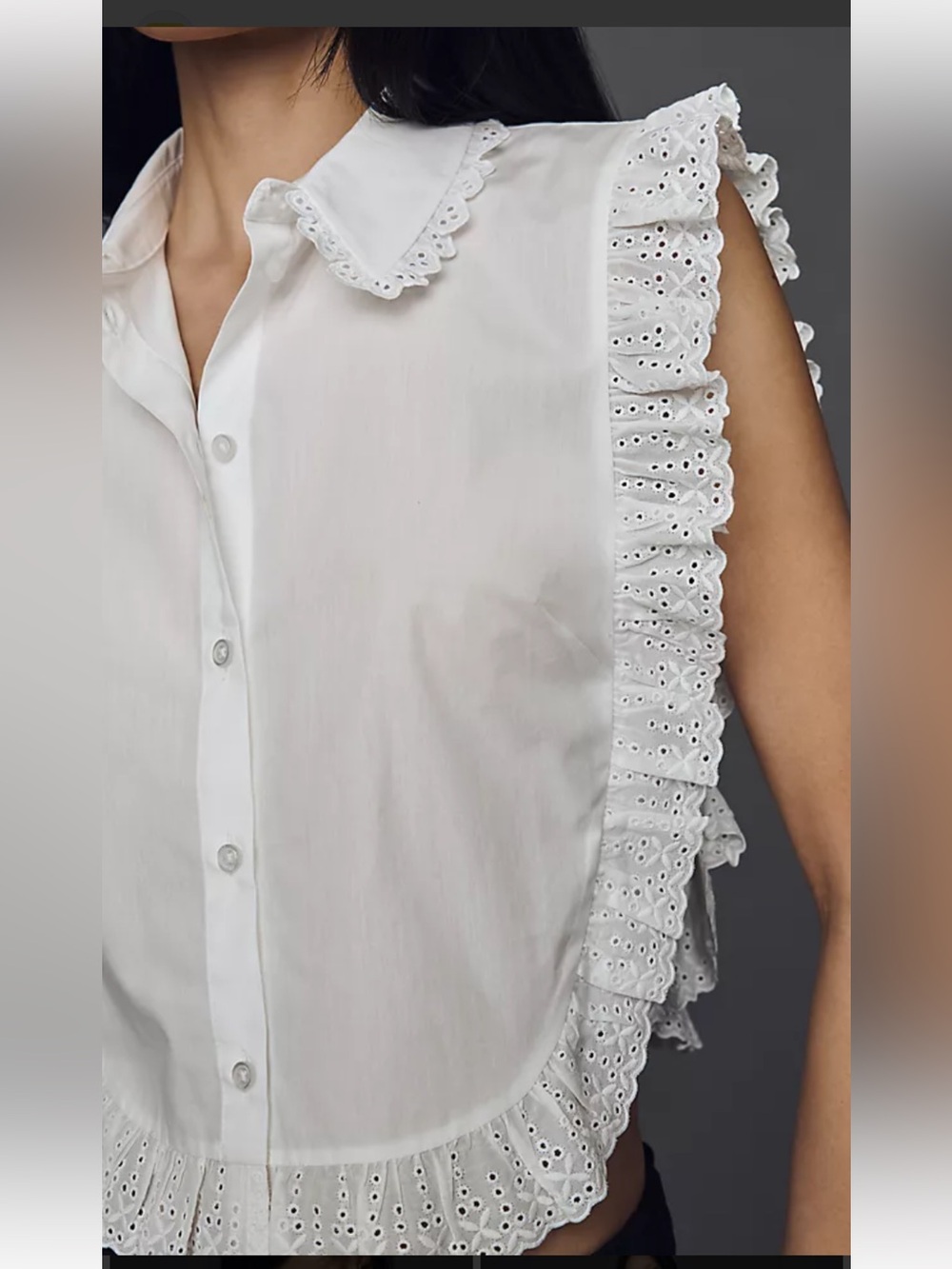 NWT retail $108 size M #Anthropologie,#Maeve “Cotton Ruffle Lace Top”. - Picture 2 of 6